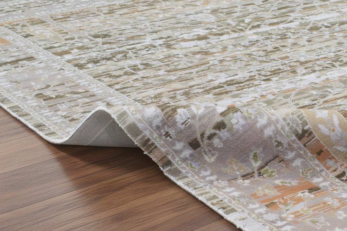 Odalys Handmade Botanical Medallion Area Rug – Modern Olive & Gold Transitional Decor