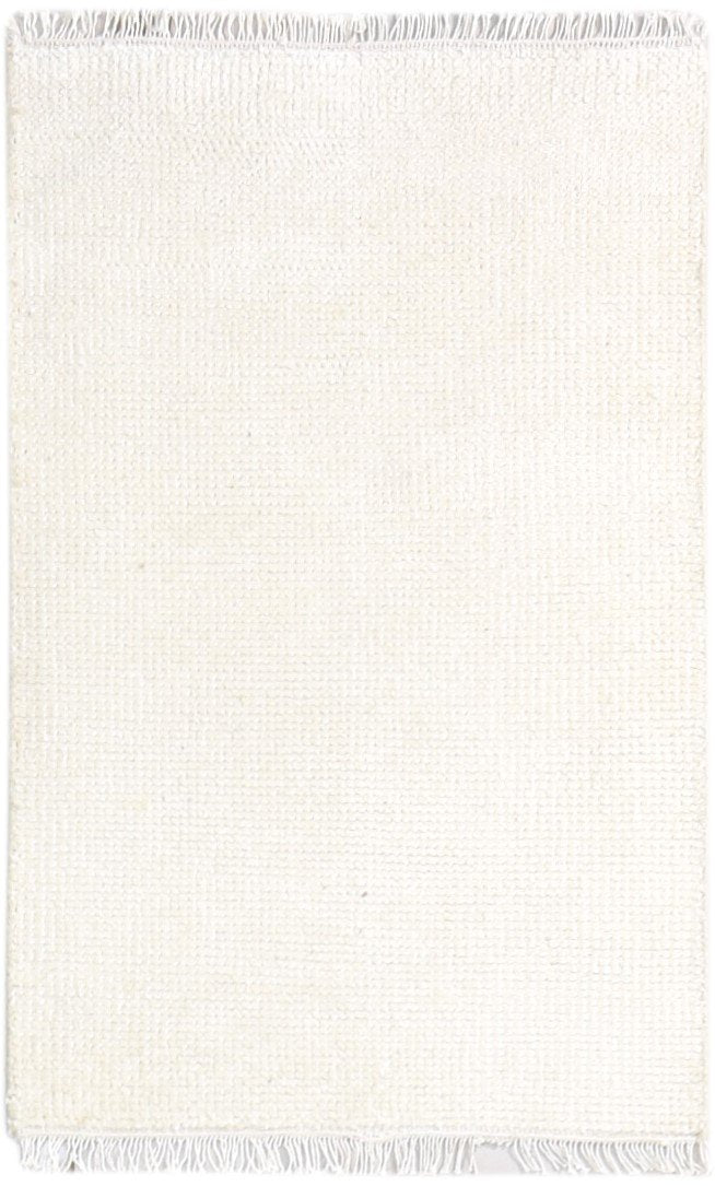 Off-White Wool Rug 2' X 3' Modern Hand Knotted Scandinavian Solid Small Carpet   7865154699413
