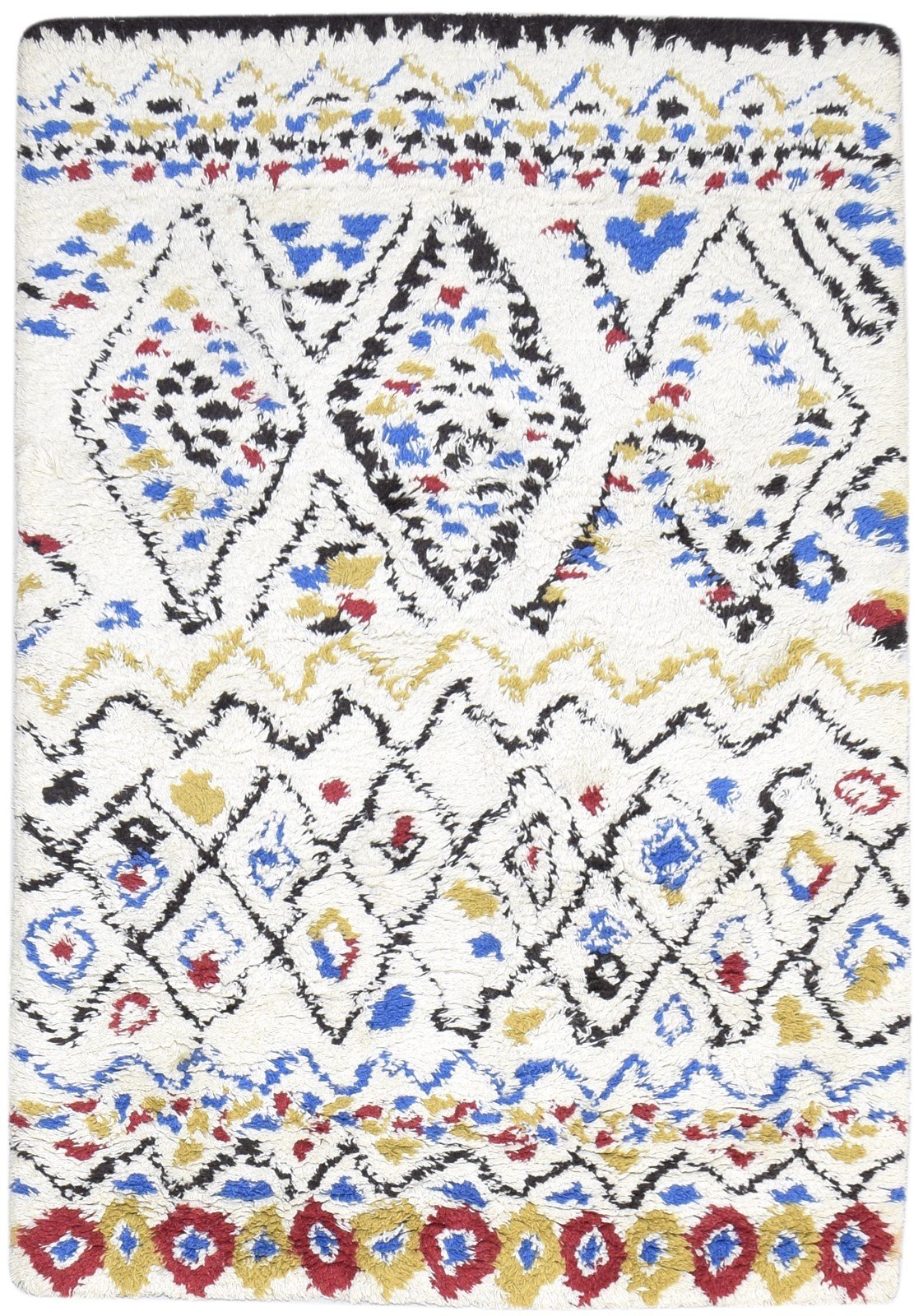 Off-White Wool Rug 4' X 6' Modern Hand Tufted Moroccan Abstract Room Size Carpet   7865056755861