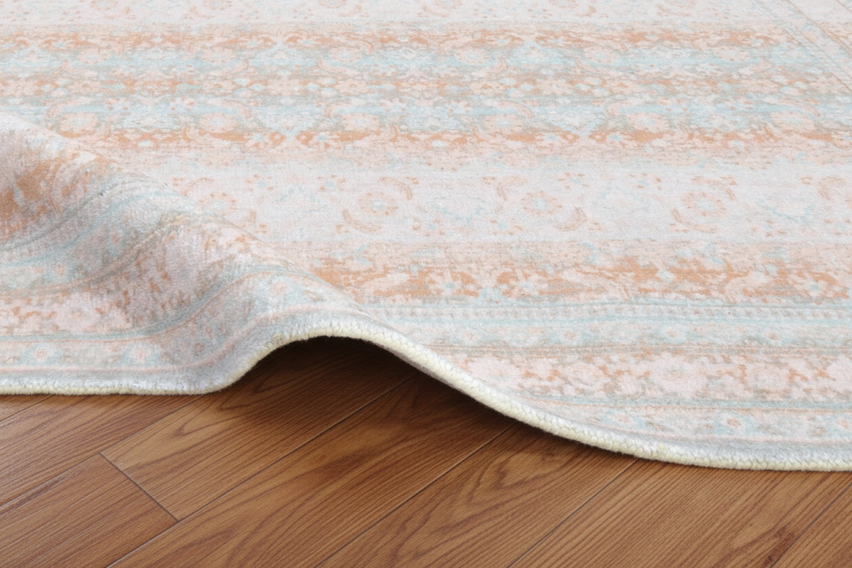 Ojark Vintage Style Handmade Soft Blue & Peach Area Rug – Classic Traditional Decorative Style