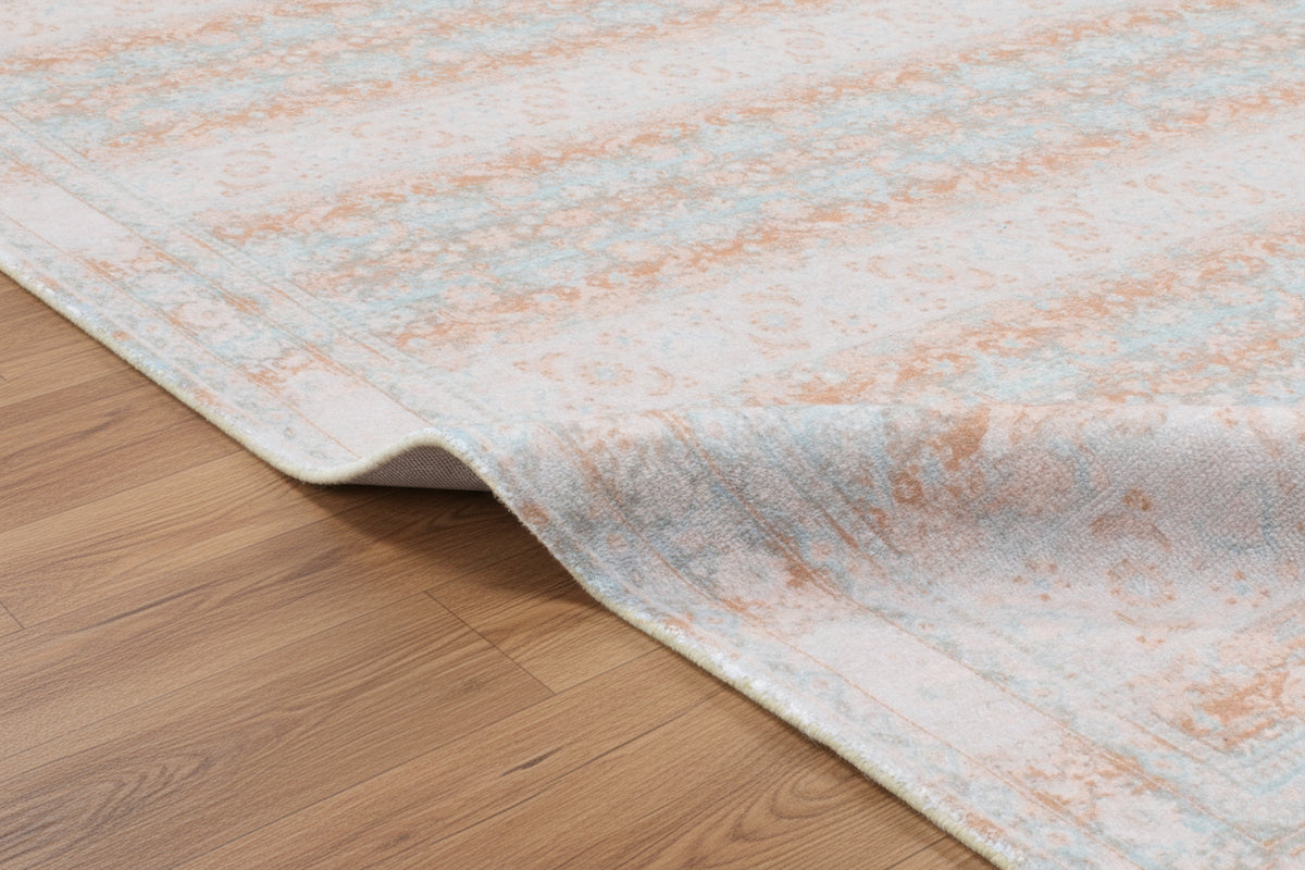 Ojark Vintage Style Handmade Soft Blue & Peach Area Rug – Classic Traditional Decorative Style