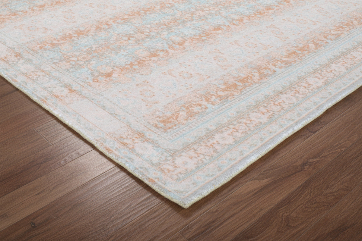 Ojark Vintage Style Handmade Soft Blue & Peach Area Rug – Classic Traditional Decorative Style