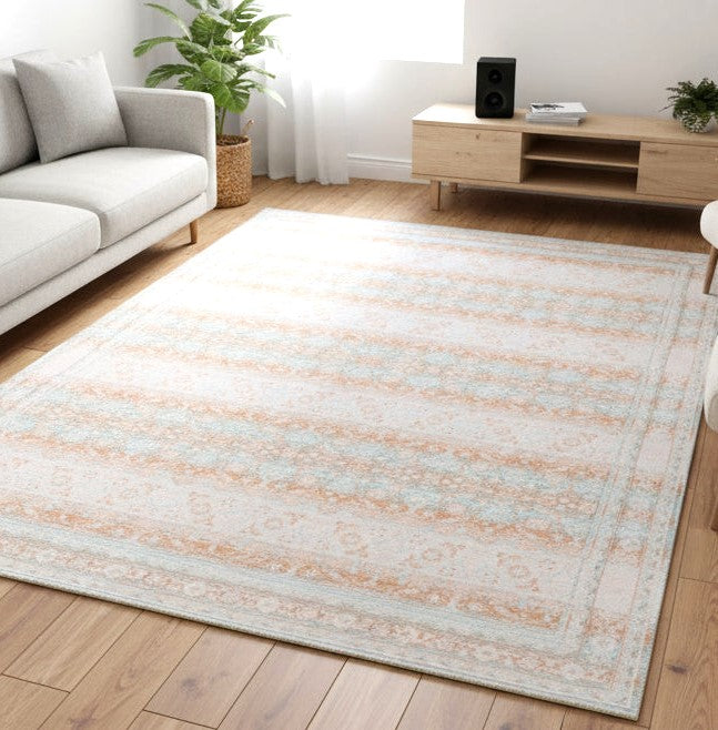 Ojark Vintage Style Handmade Soft Blue & Peach Area Rug – Classic Traditional Decorative Style