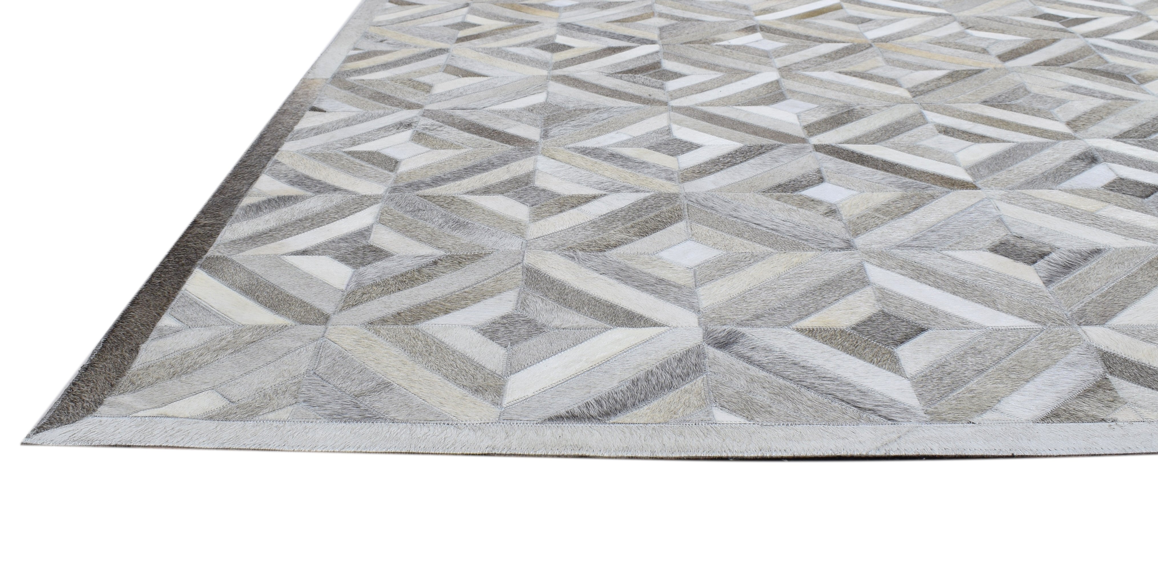 Olivie Handmade Leather Gray Diamond Rug | Modern Patchwork Cowhide Area Rug   9060443521173