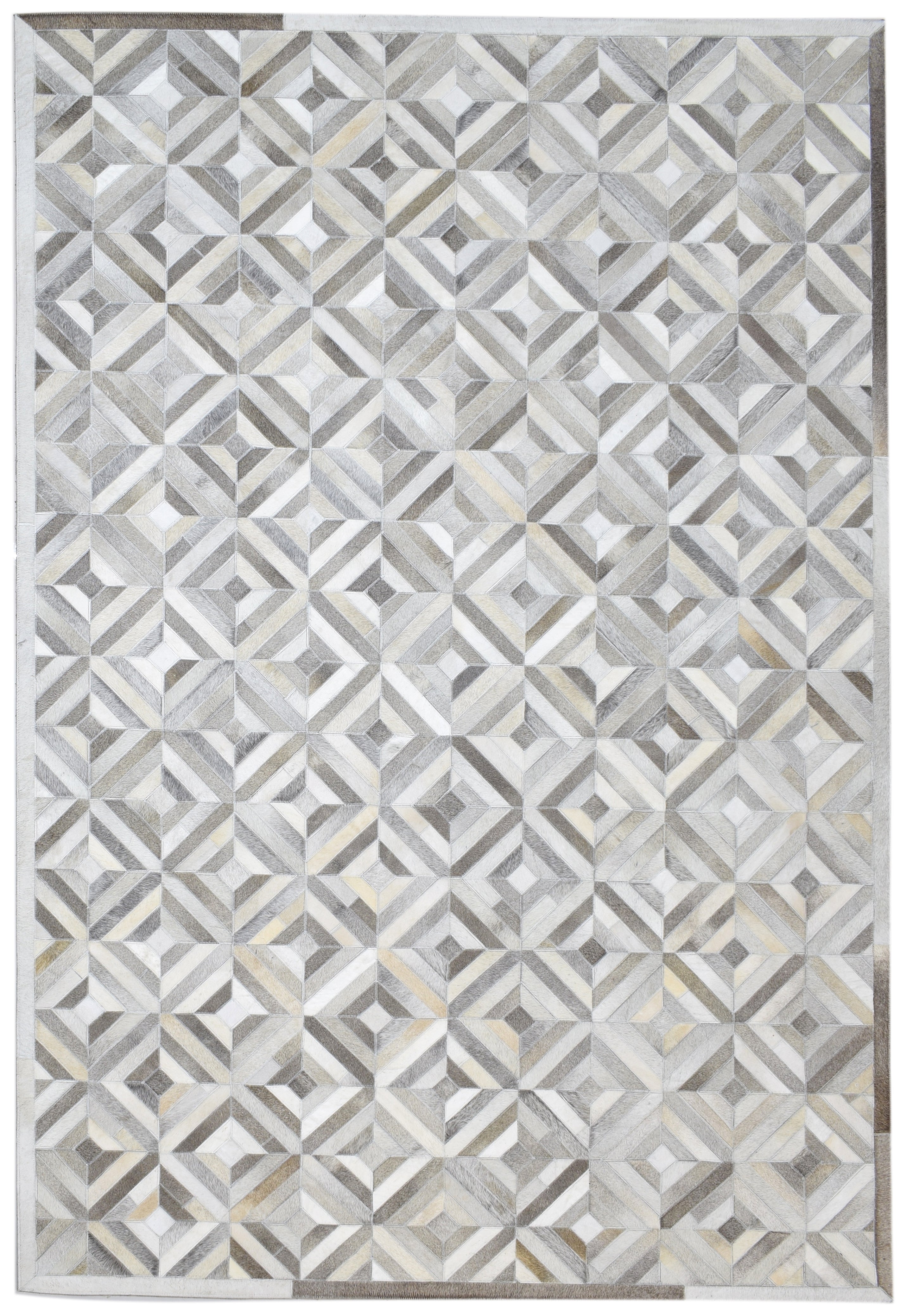 Olivie Handmade Leather Gray Diamond Rug | Modern Patchwork Cowhide Area Rug   9060443521173