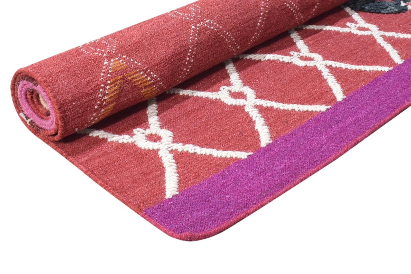 Pam 5' X 8' Rug Wool Red Modern Dhurrie Bohemian Scroll Tile   7865008160917