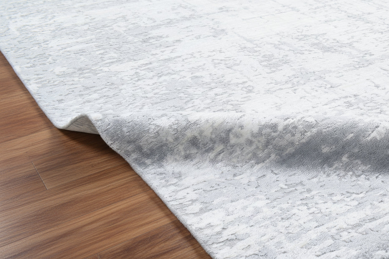 Patina Handmade Loom Knotted Abstract Area Rug – Blue Silver Hand Loomed Rug   9175560585365