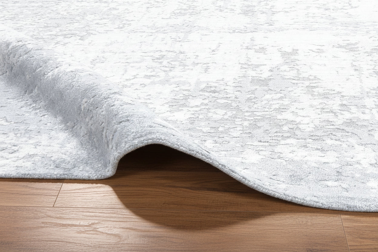 Patina Handmade Loom Knotted Abstract Area Rug – Blue Silver Hand Loomed Rug   9175560585365