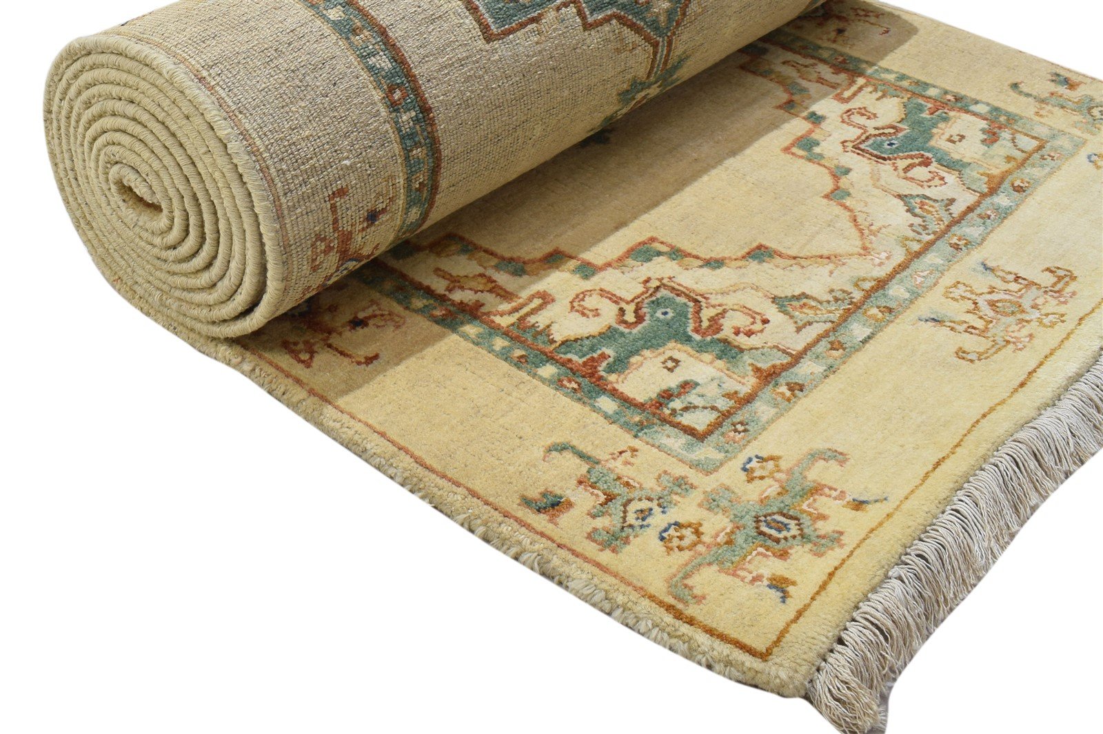 Pegeen Hand Knotted Beige Wool / Silk Rug 2'6"x12 Persian Oushak Oriental Runner   7864089018517