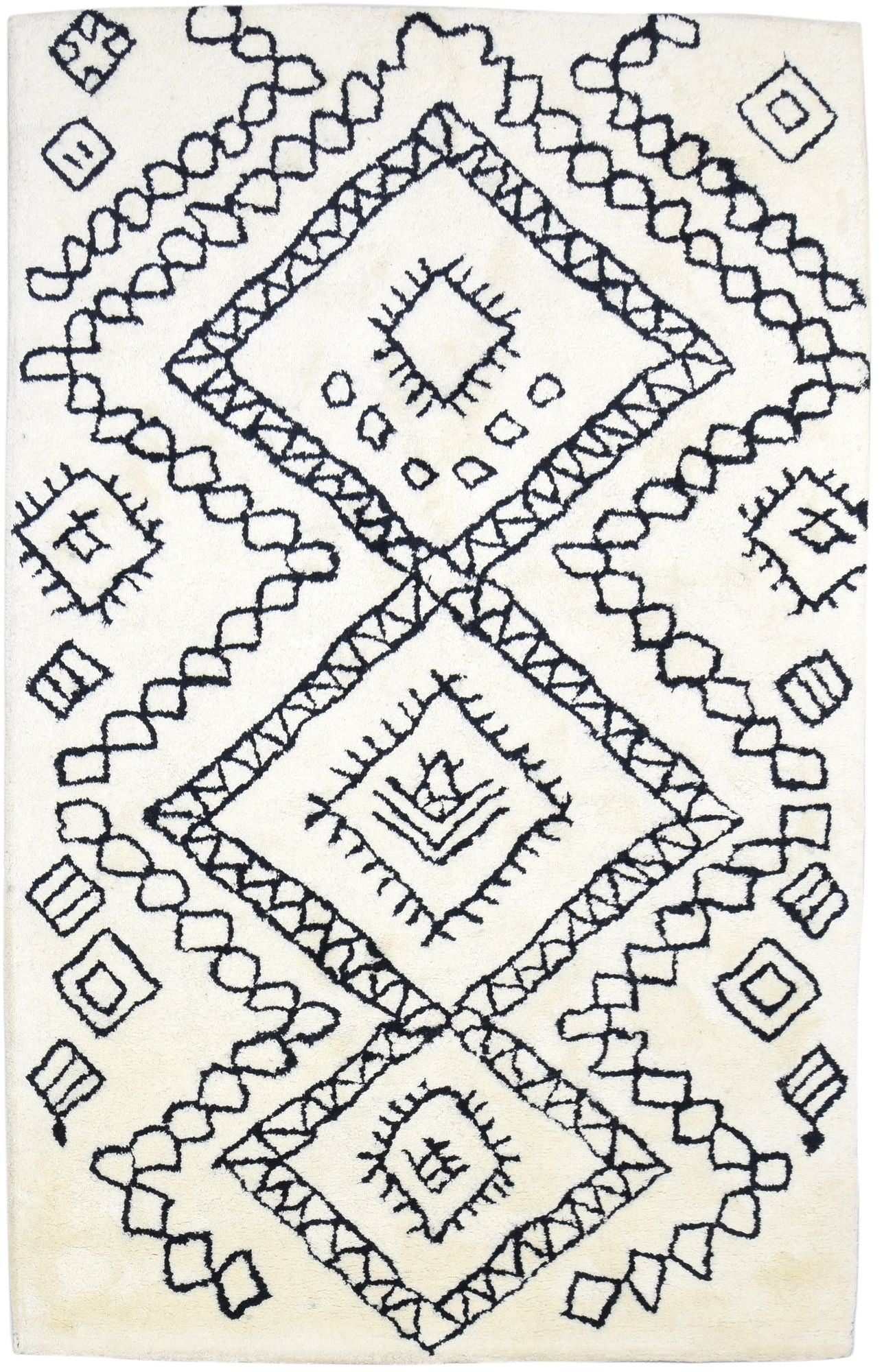 Pet Yarn Ivory Rug 5' X 8' Modern Hand Tufted Moroccan Diamond Room Size Carpet   7864259674261