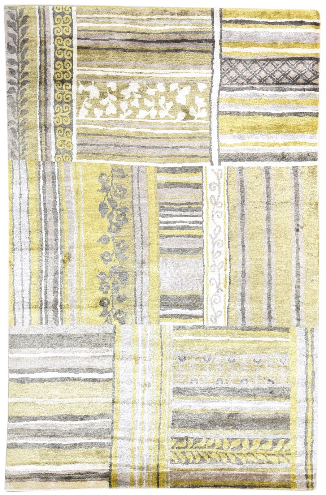 Pia Hand Knotted Green Silk Rug 6' X 9' Modern Scandinavian Abstract   7865066848405