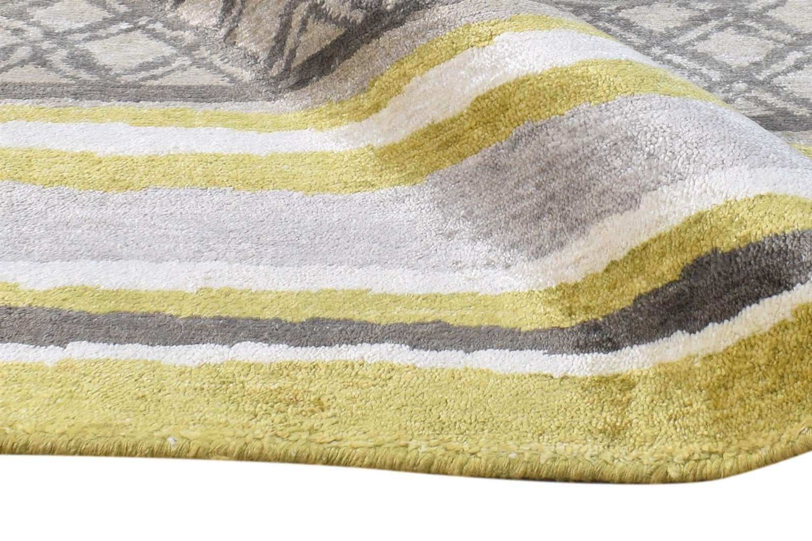 Pia Hand Knotted Green Silk Rug 6' X 9' Modern Scandinavian Abstract   7865066848405