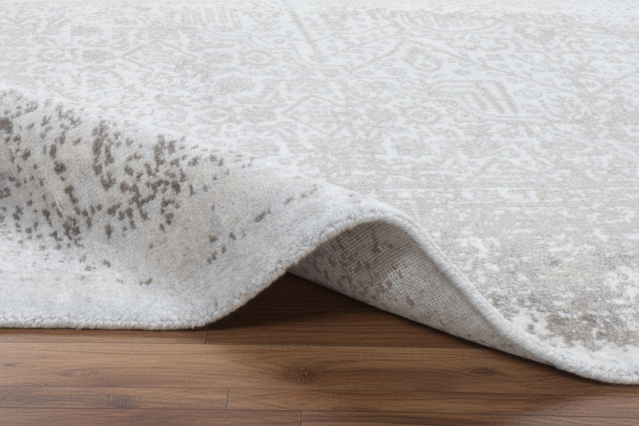 Prabut Handmade Abstract Silk Like Loom Knotted Area Rug Light Blue Gray   9016181325973