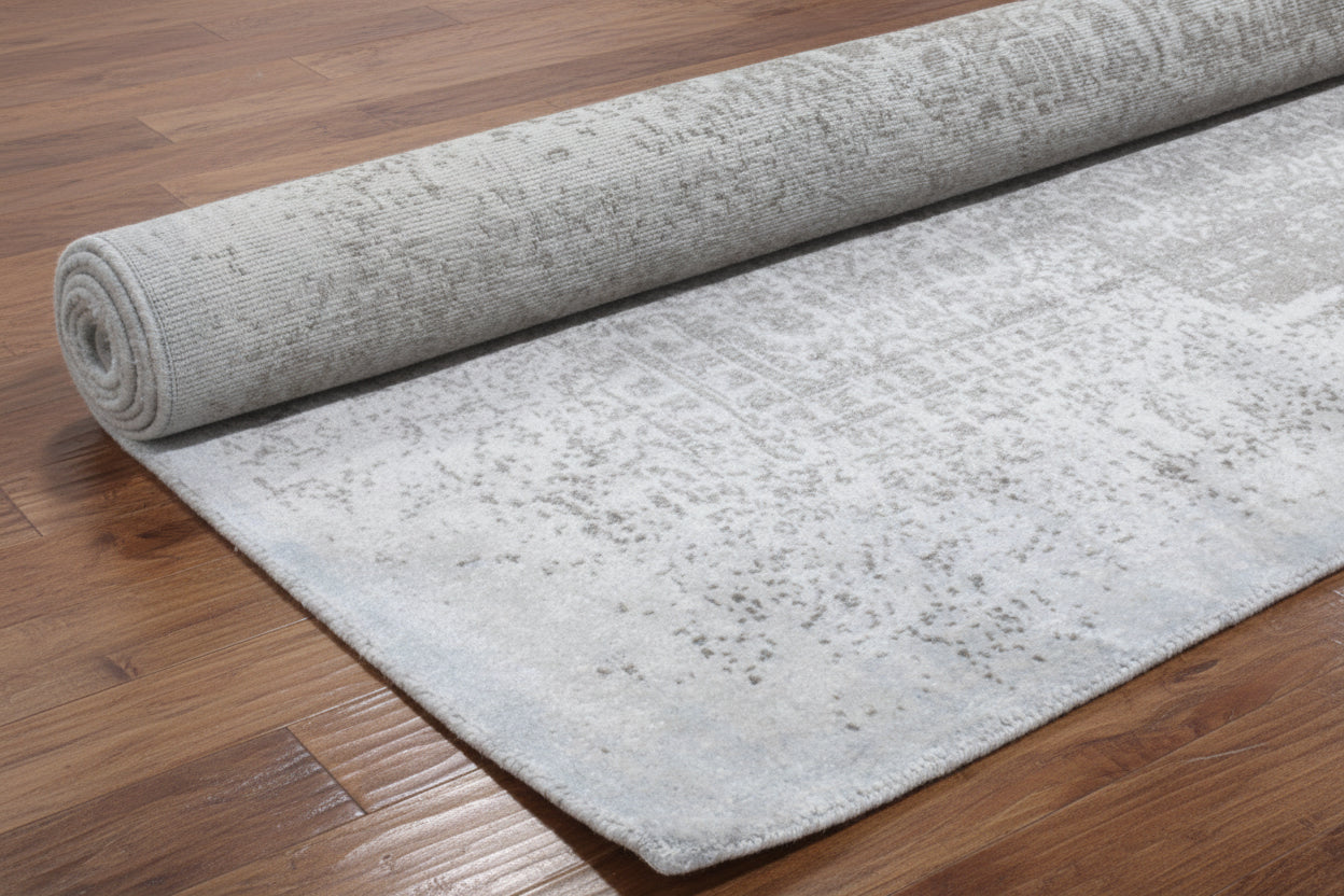 Prabut Handmade Abstract Silk Like Loom Knotted Area Rug Light Blue Gray   9016181325973