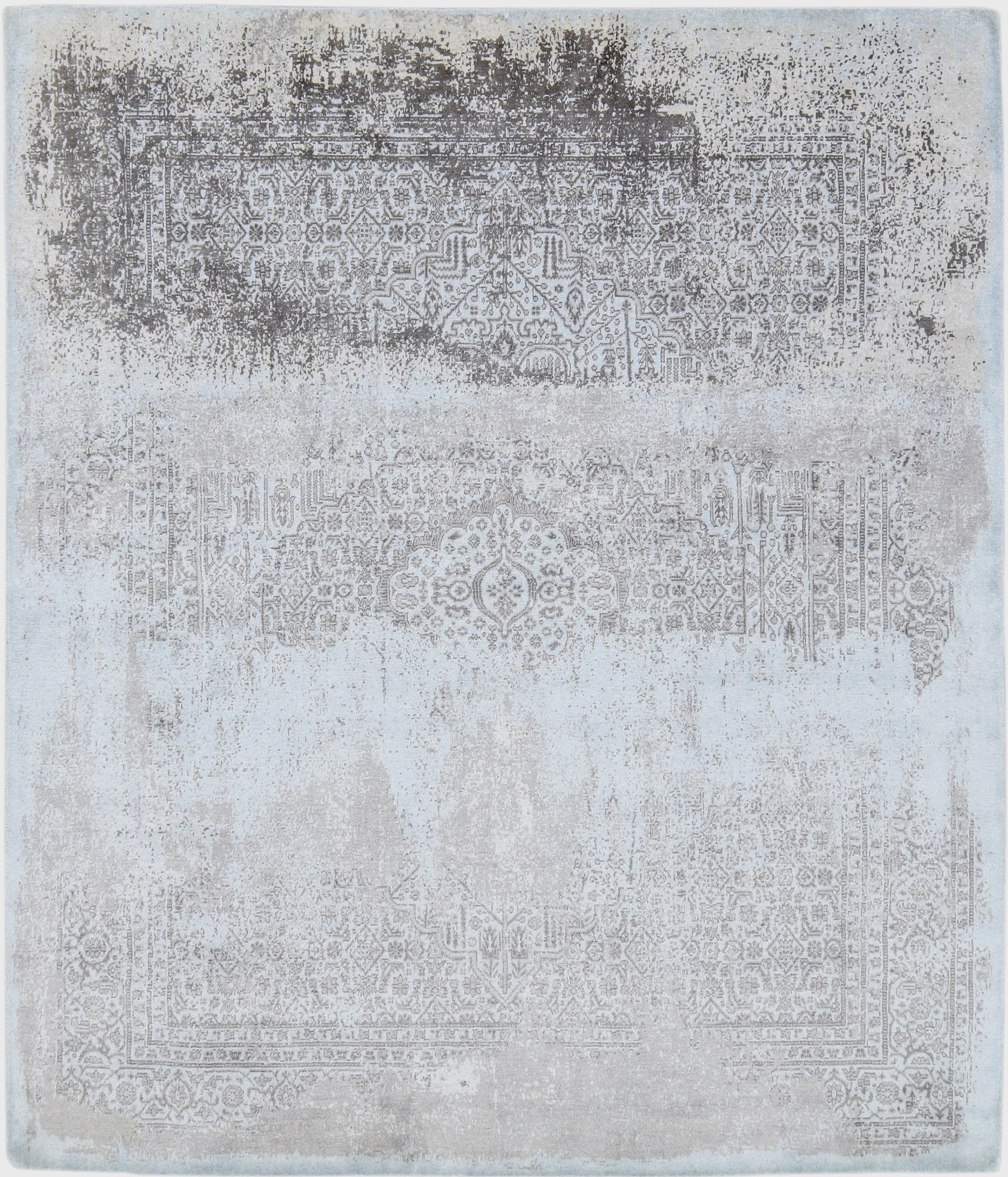 Prabut Handmade Abstract Silk Like Loom Knotted Area Rug Light Blue Gray   9016181325973