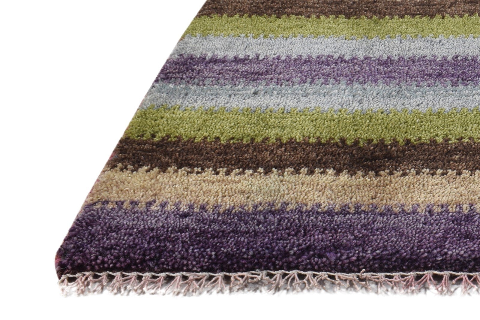 Purple Wool Rug 1' X 2' Southwestern Hand Knotted Gabbeh Striped Small Carpet   7865090310293