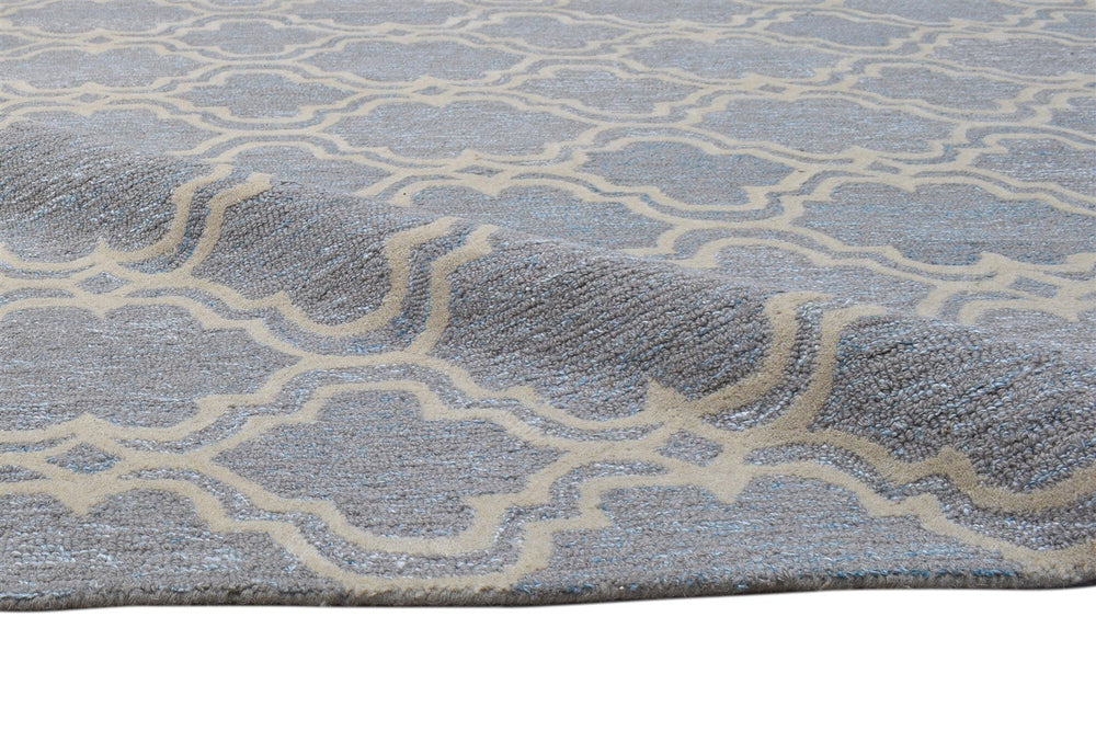 Rafaela Wool Blue Rug 8' X 10' Modern Hand Tufted Moroccan Scroll Tile