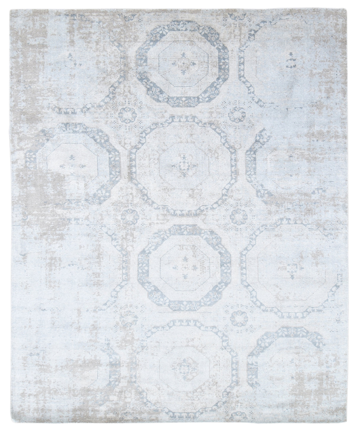 Raksha Handmade Abstract Loom Knotted Hand Woven Silk Like Wool Viscose Blue Rug   9016158027925