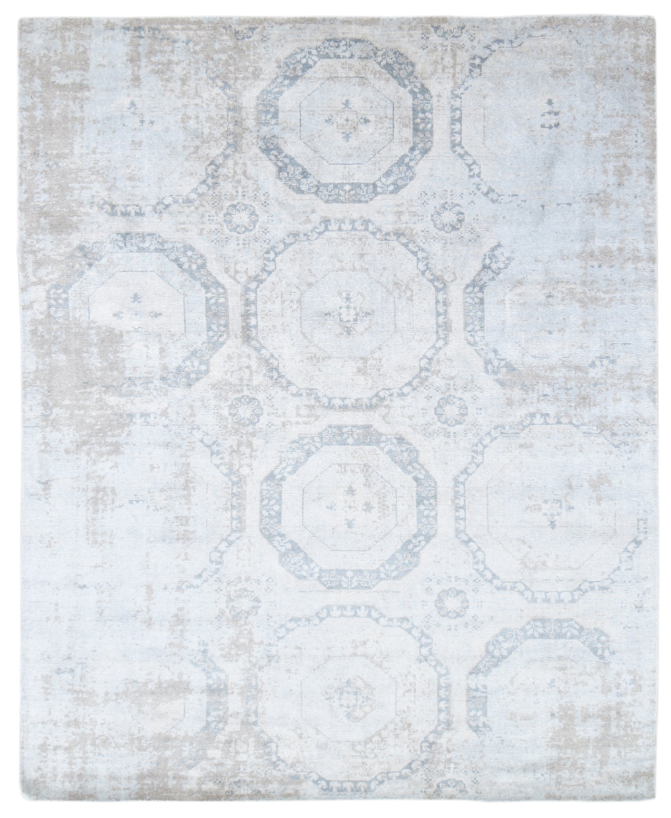 Raksha Handmade Abstract Loom Knotted Hand Woven Silk Like Wool Viscose Blue Rug   9016158027925