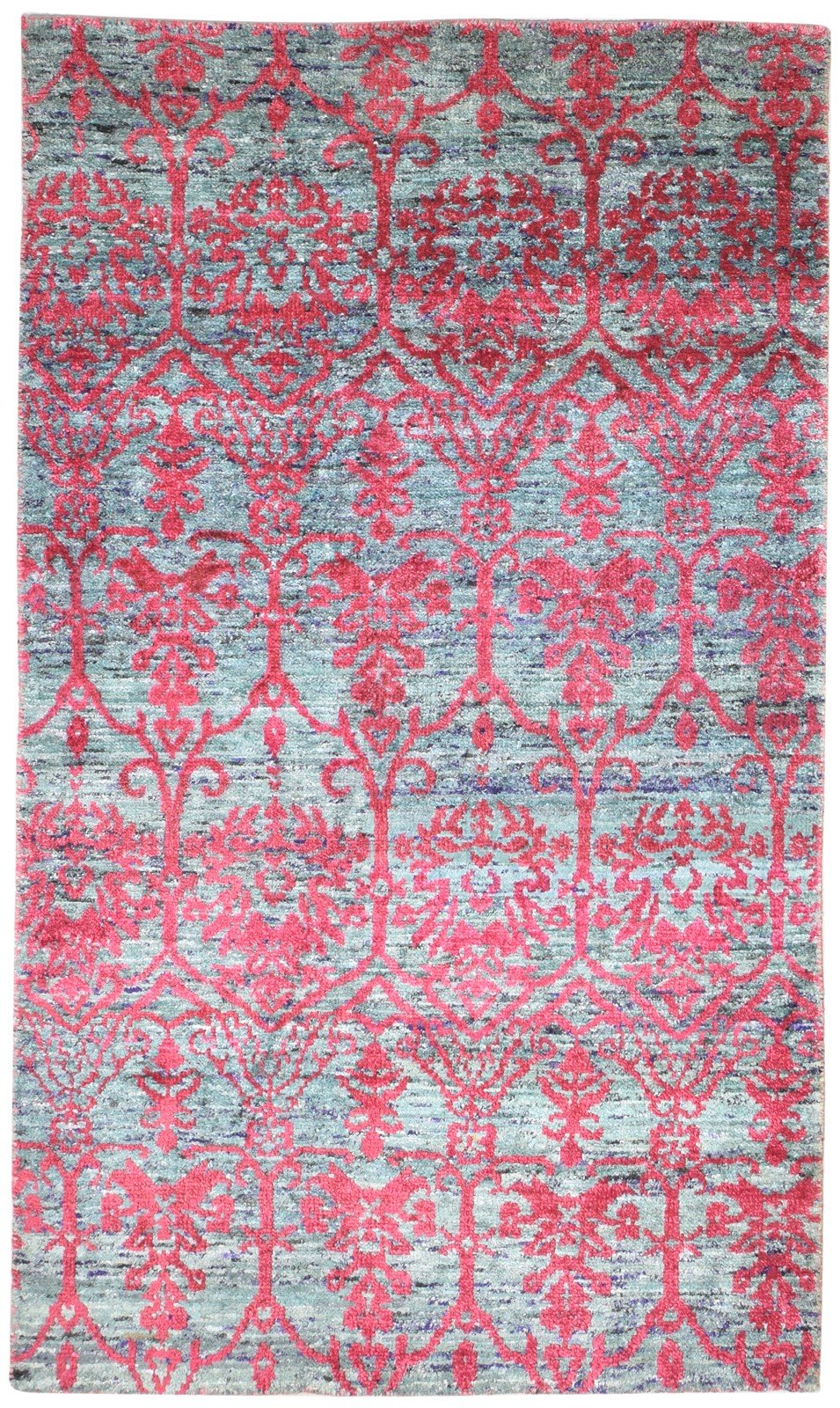 Red Silk Rug 5' X 8' Modern Hand Knotted Moroccan Floral Room Size Carpet   7864098685077