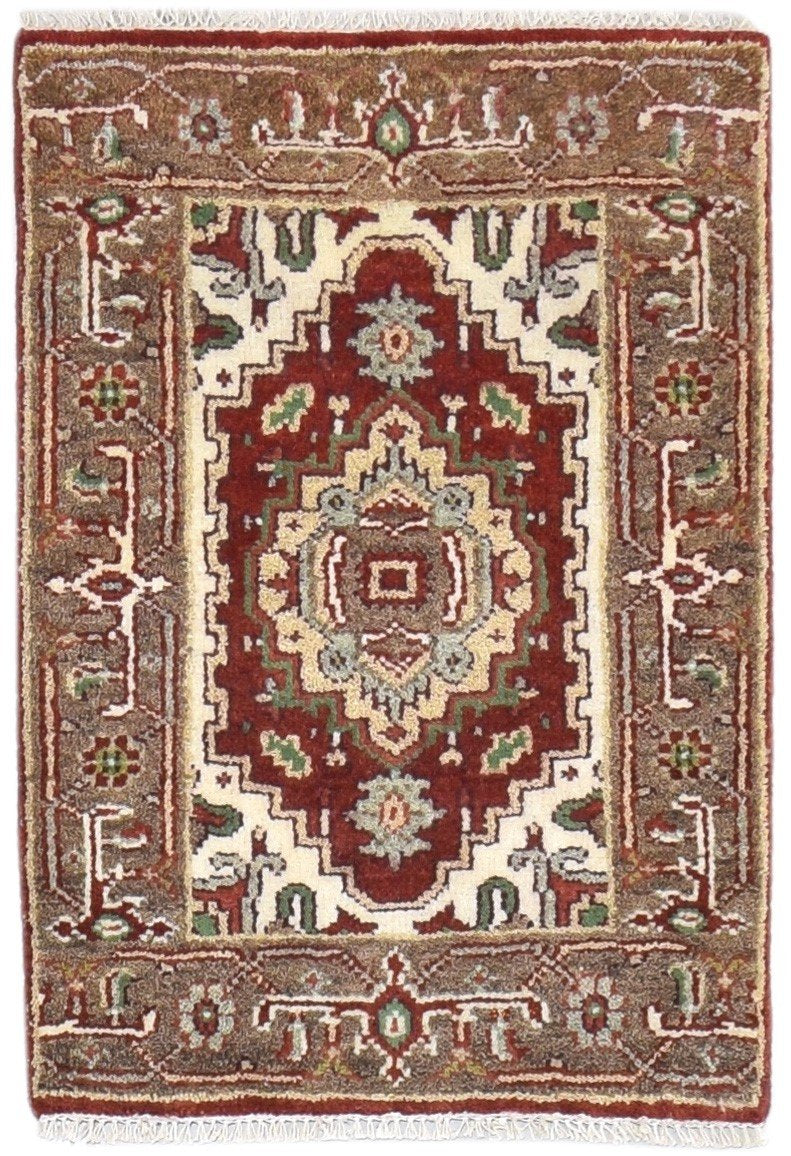 Red Wool Rug 2' X 3' Persian Hand Knotted Serapi Oriental Small Carpet   7864191975573