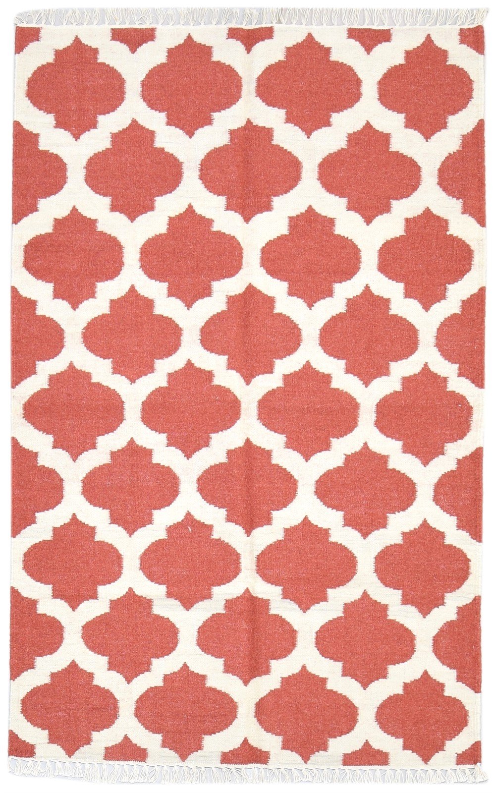 Red Wool Rug 4' X 6' Modern Dhurrie Moroccan Trellis Room Size Carpet   7864356929685