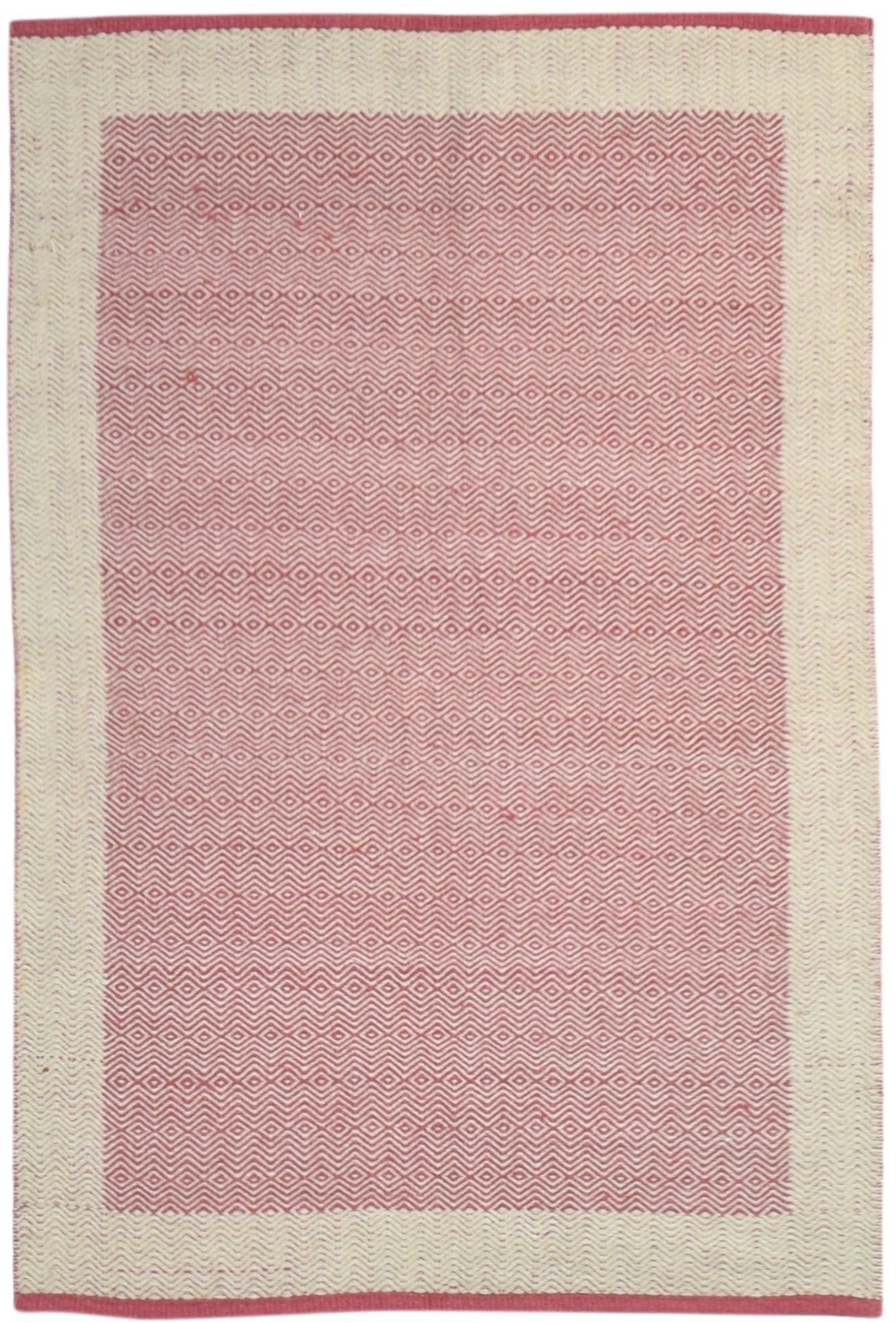 Red Wool Rug 4' X 6' Modern Dhurrie Scandinavian Bordered Room Size Carpet   7864672092309