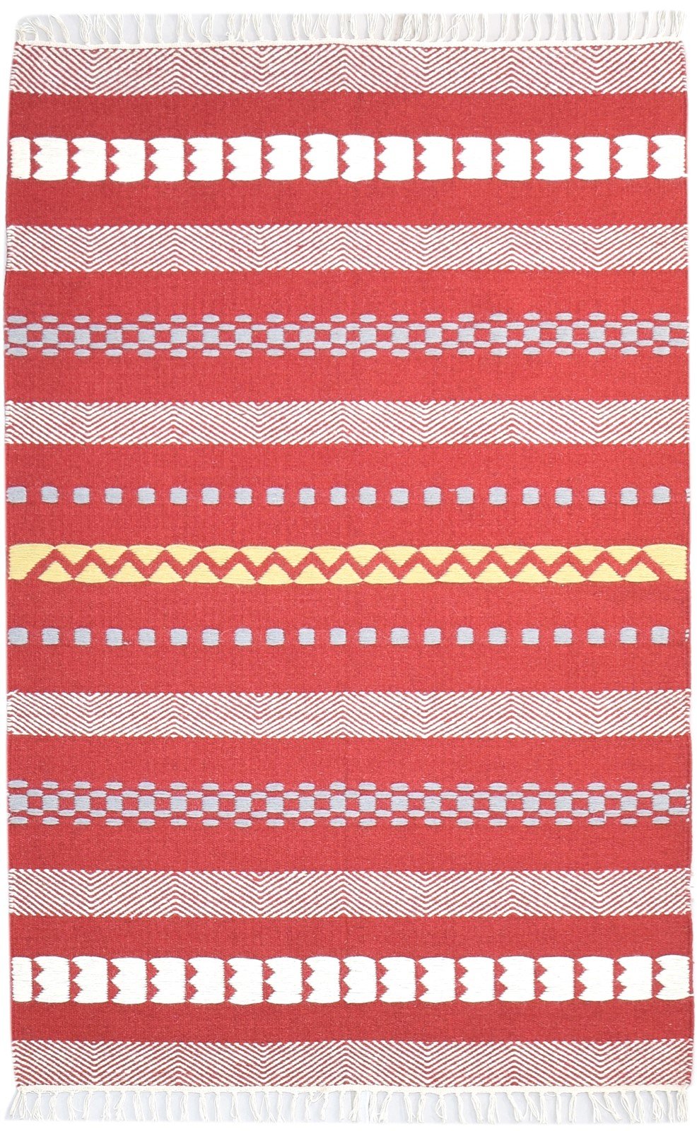 Red Wool Rug 4' X 6' Modern Dhurrie Scandinavian Striped Room Size Carpet   7864990924949