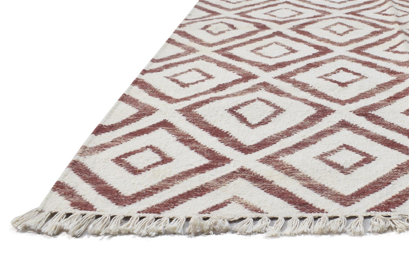 Red Wool Rug 4' X 6' Modern Dhurrie Scandinavian Trellis Room Size Carpet   7864387240085