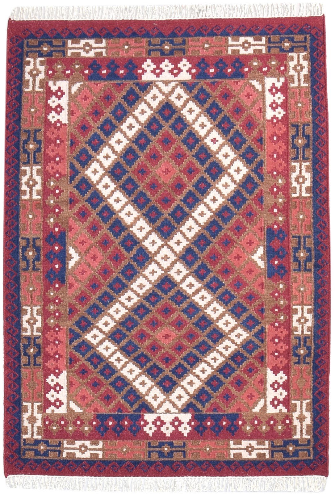 Red Wool Rug 4' X 6' Southwestern Dhurrie American Tribal Room Size Carpet   7865001410709