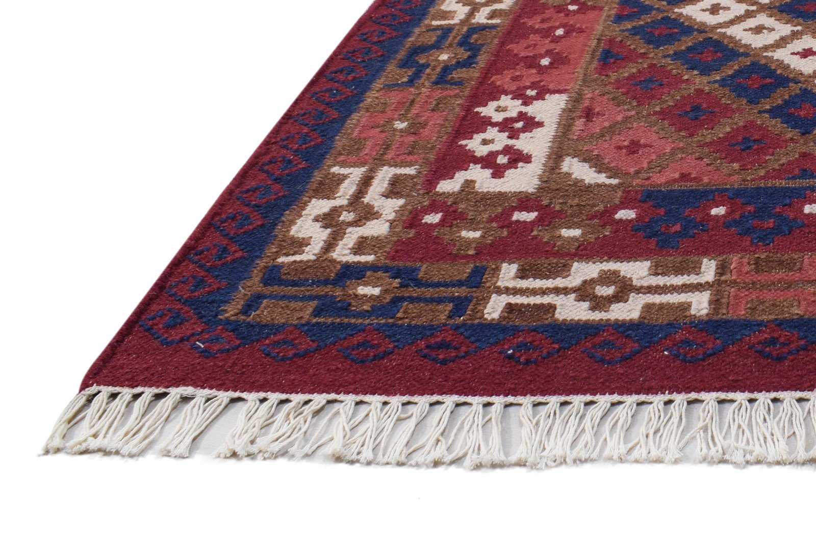 Red Wool Rug 4' X 6' Southwestern Dhurrie American Tribal Room Size Carpet   7865001410709