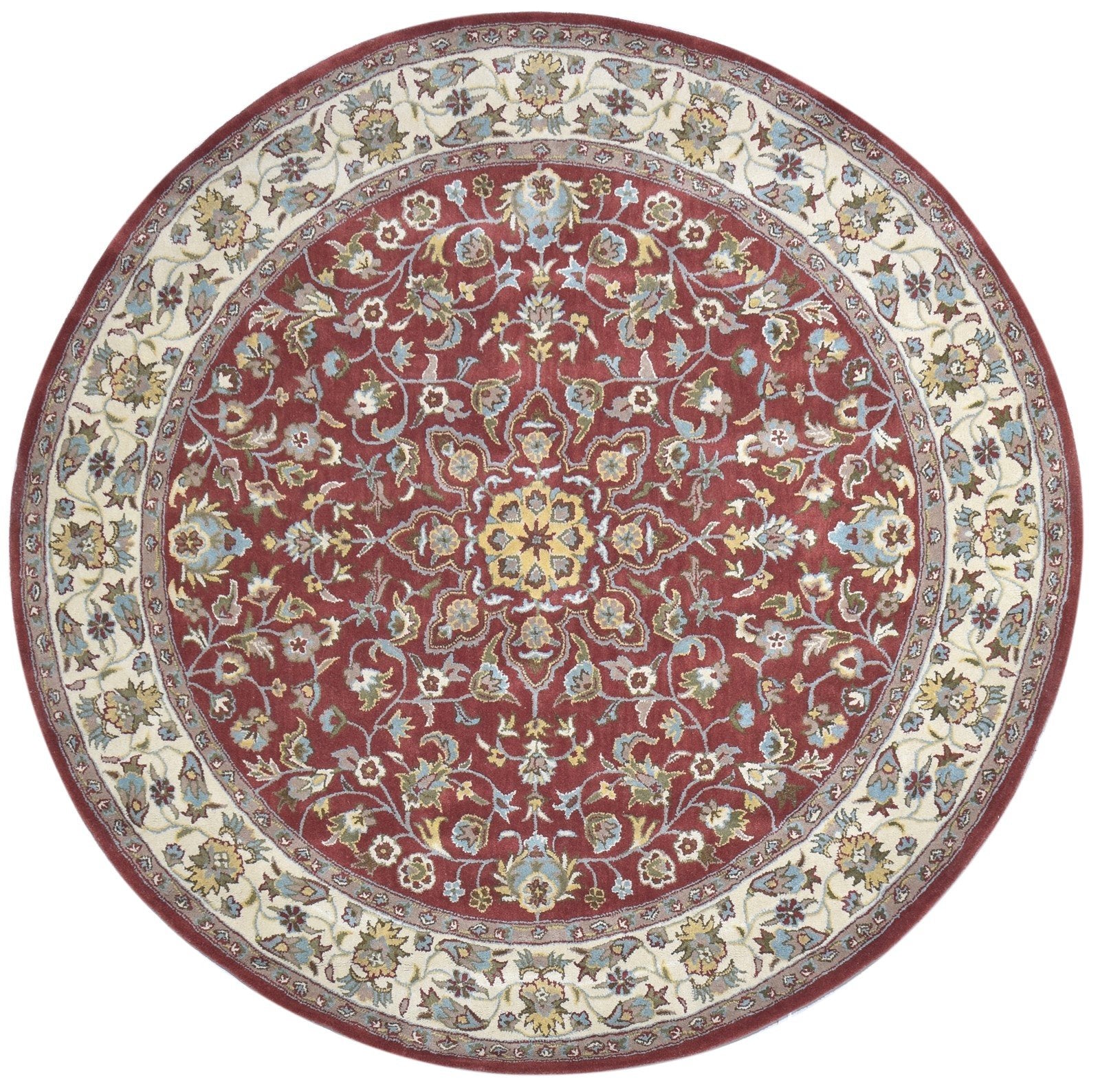 Red Wool Rug 8' X 8' Persian Hand Tufted Kashan Oriental Large Round   7864859033749