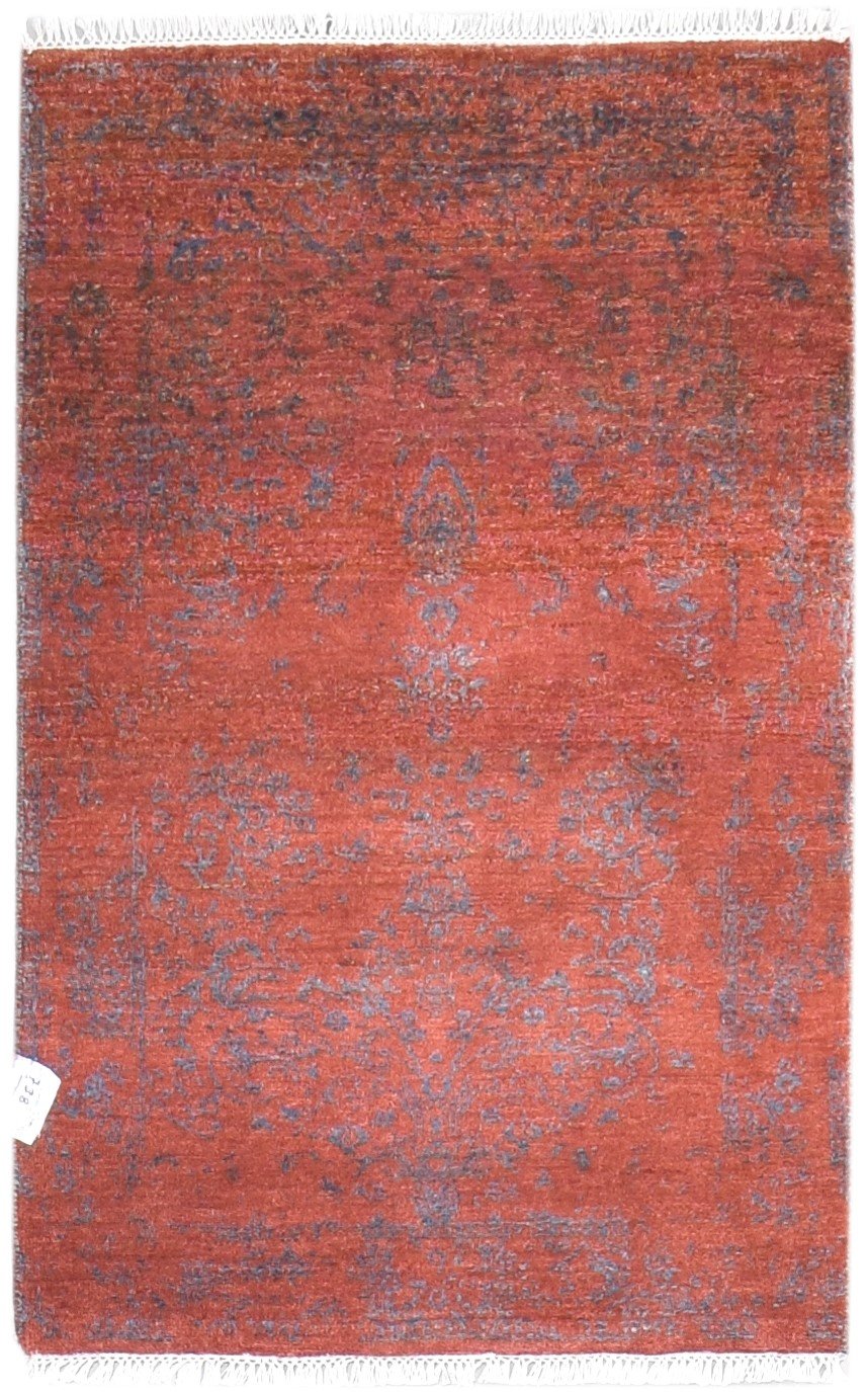 Red Wool / Silk Rug 3' X 4' Modern Hand Knotted Oriental Abstract Small Carpet   7864588533909