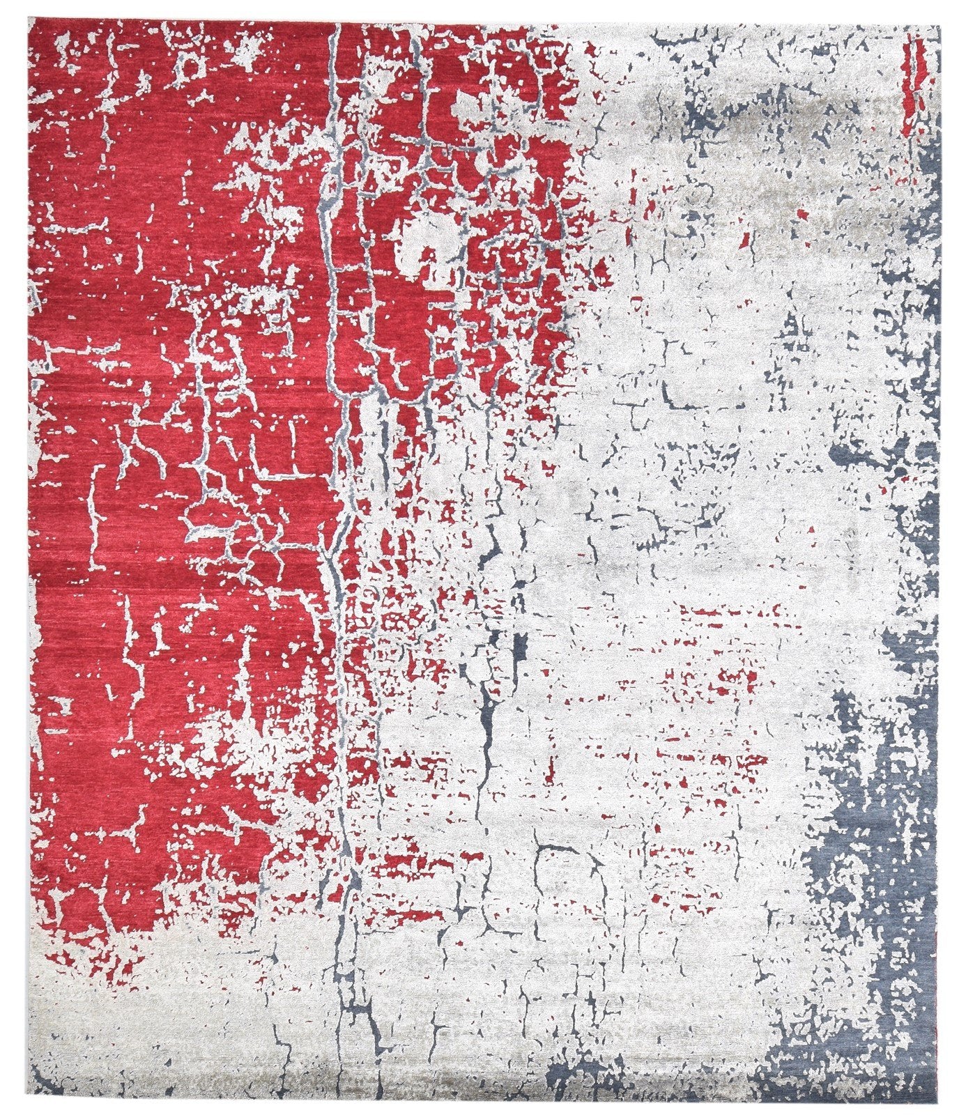 Red Wool / Silk Rug 8' X 10' Modern Hand Knotted Indian Abstract Large Carpet   7864363057301