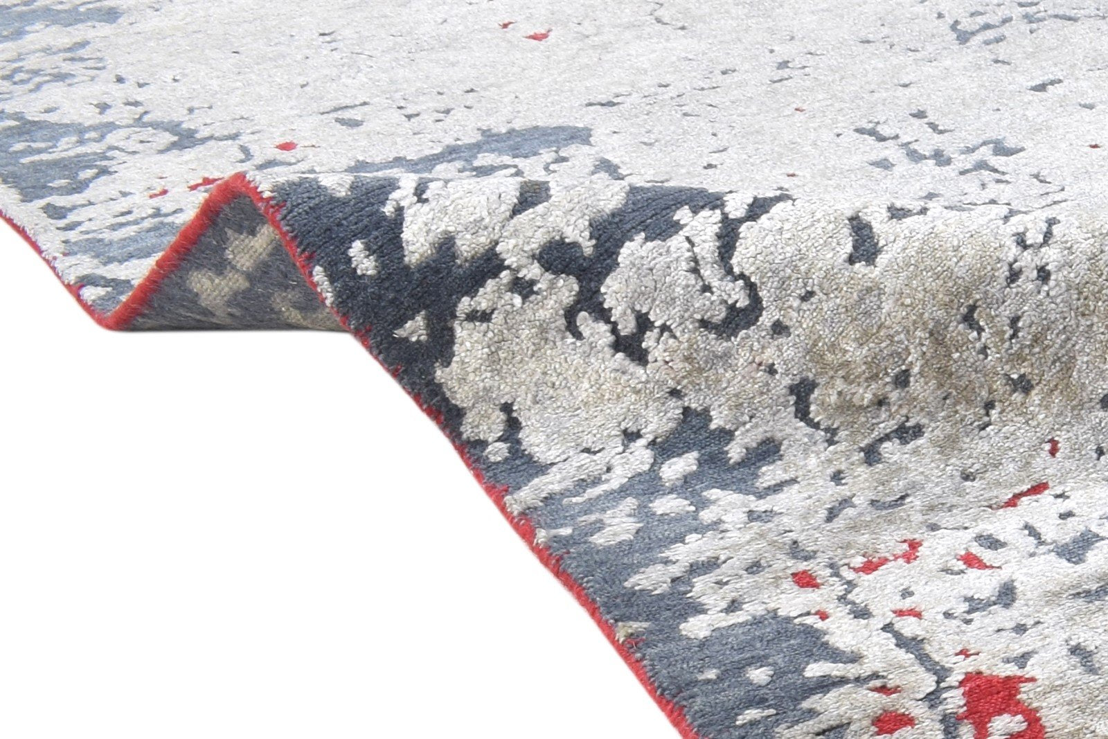 Red Wool / Silk Rug 8' X 10' Modern Hand Knotted Indian Abstract Large Carpet   7864363057301