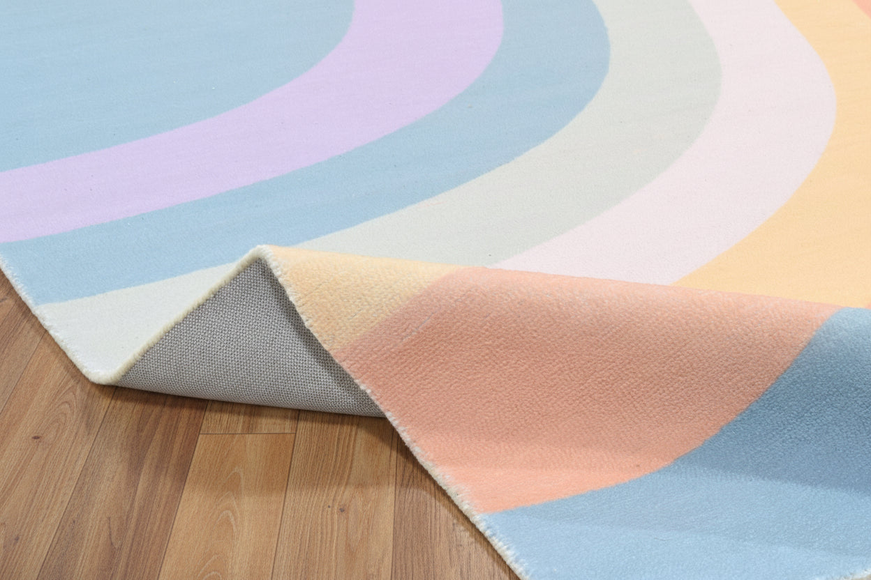 Retro Blue Pastel Rainbow Wave Area Rug – Handmade Kids Nursery Soft Rug   9030842712213