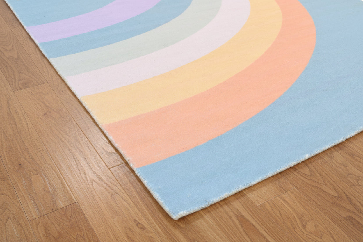 Retro Blue Pastel Rainbow Wave Area Rug – Handmade Kids Nursery Soft Rug   9030842712213
