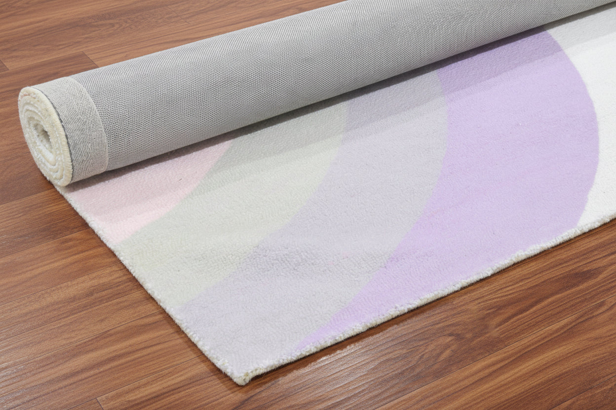Retro Off White Pastel Rainbow Wave Area Rug – Handmade Kids Nursery Soft Rug   9032254881941