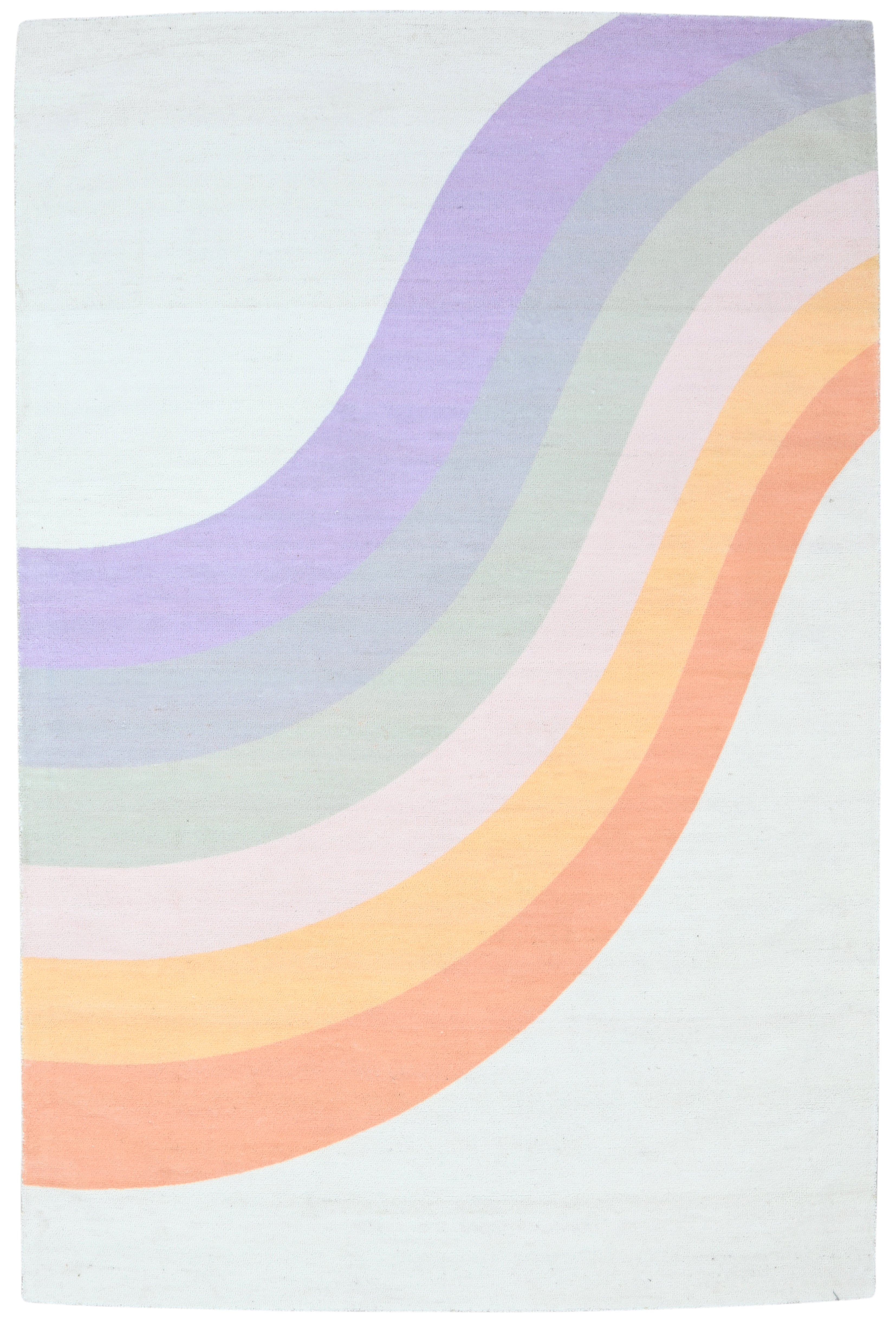 Retro Off White Pastel Rainbow Wave Area Rug – Handmade Kids Nursery Soft Rug   9032254881941