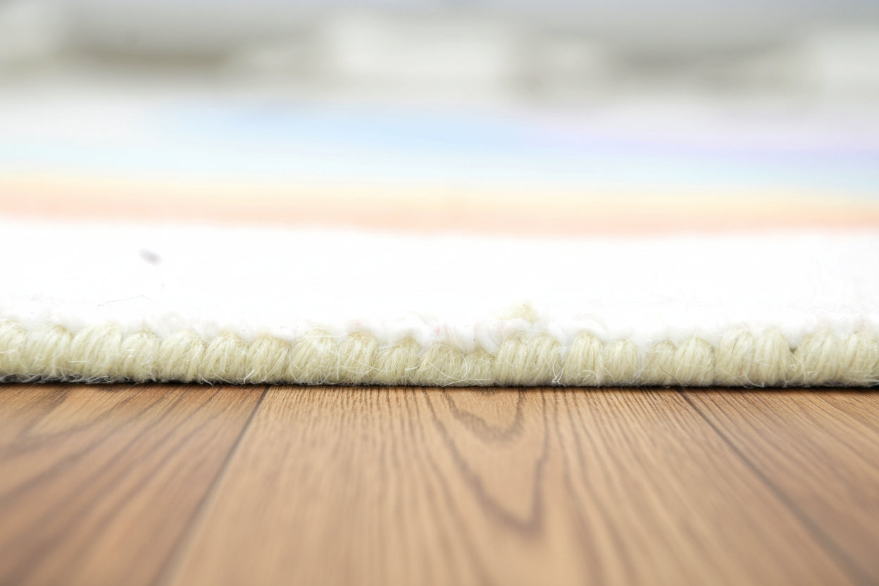 Retro Pink Pastel Rainbow Wave Area Rug – Handmade Kids Nursery Rug   9033315156117