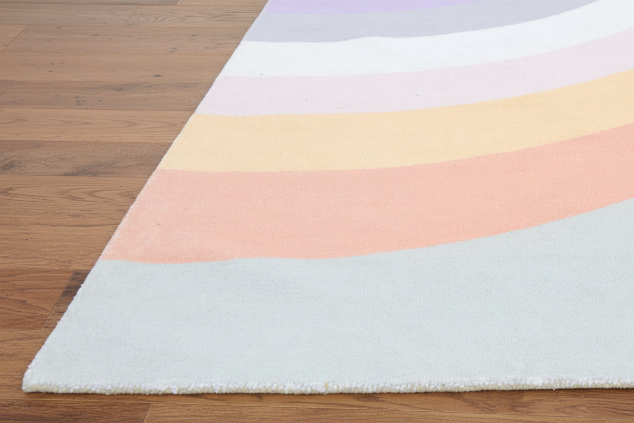 Retro Sage Green Pastel Rainbow Wave Area Rug – Handmade Kids Nursery Soft Rug   9032660582549