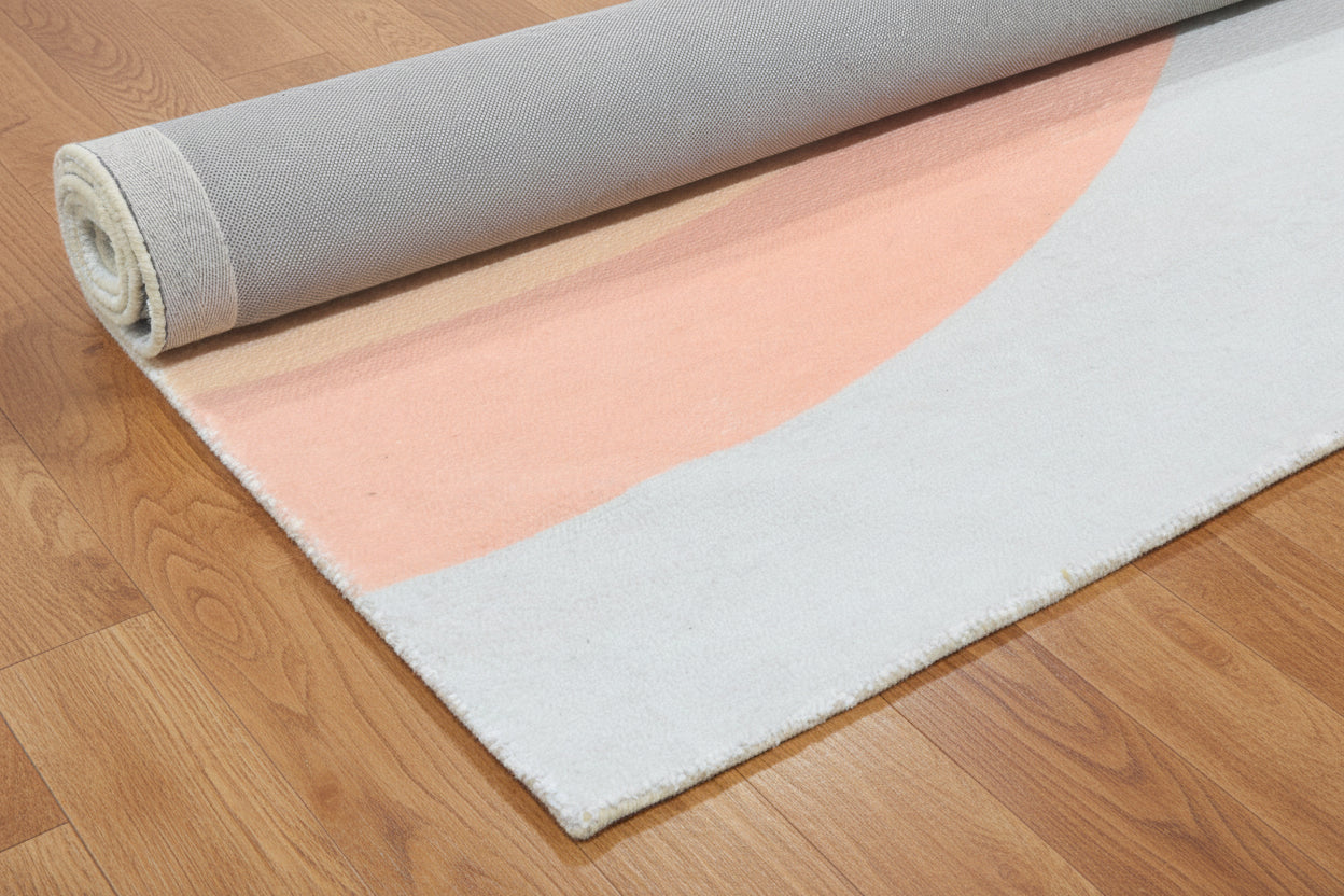 Retro Sage Green Pastel Rainbow Wave Area Rug – Handmade Kids Nursery Soft Rug   9032660582549