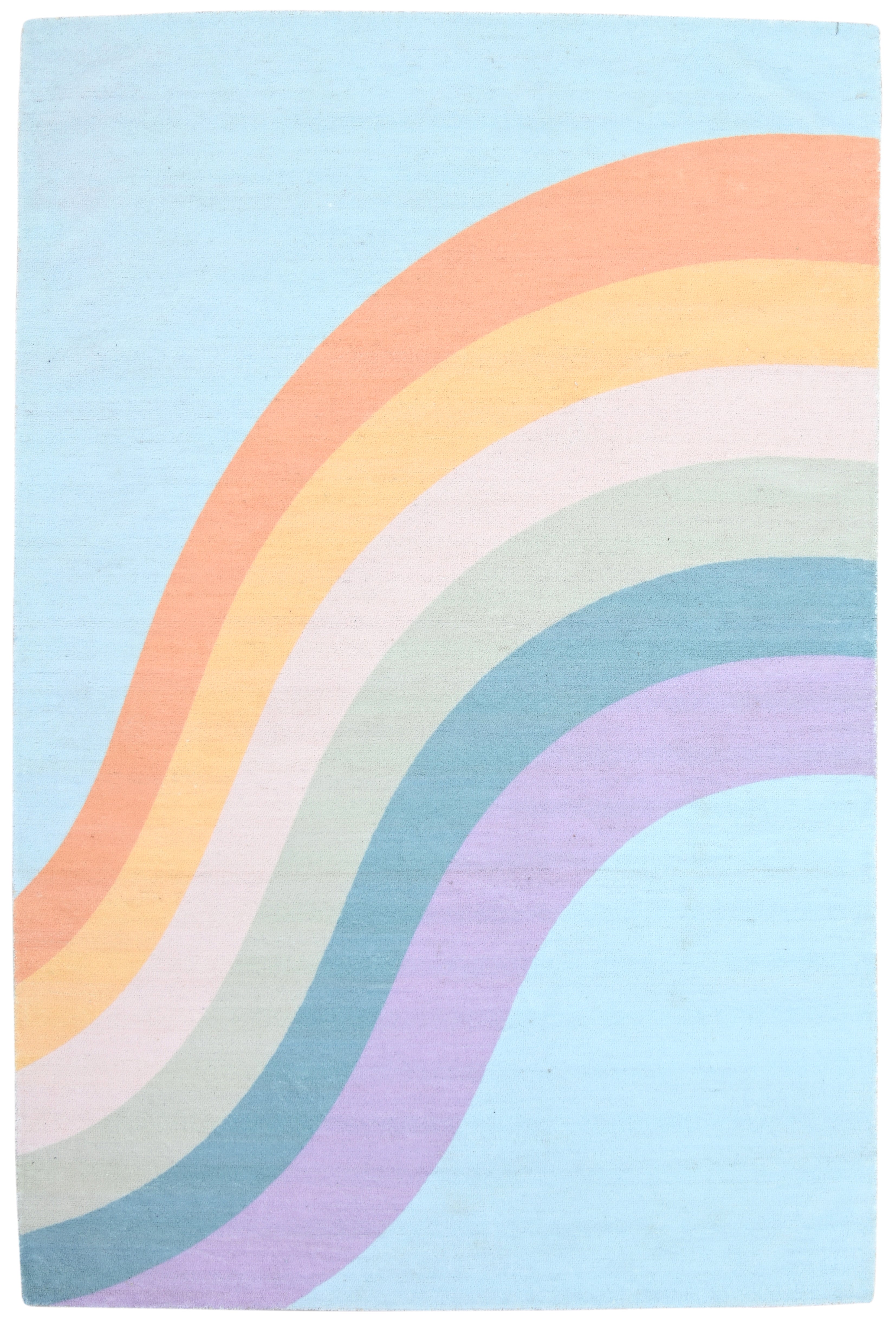 Retro Sky Blue Pastel Rainbow Wave Area Rug – Handmade Kids Nursery Soft Rug   9032017576085
