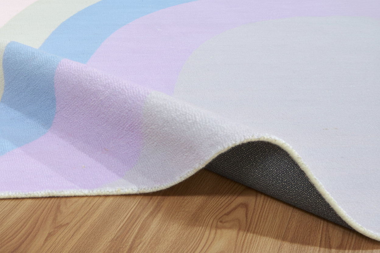 Retro Soft Gray Rainbow Wave Area Rug – Handmade Kids Nursery Rug   9033342419093