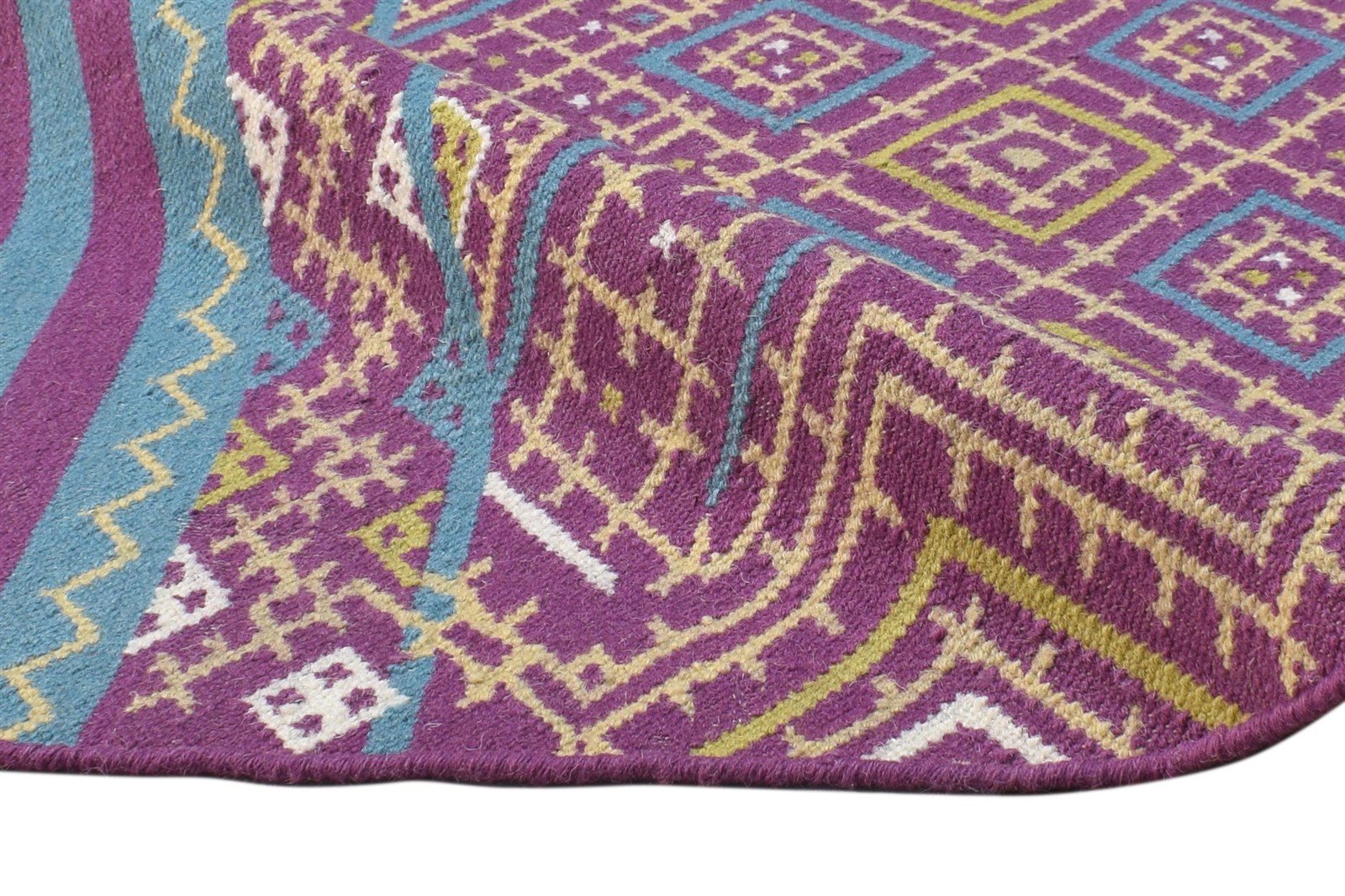 Rhona Purple Wool Rug 3' X 3' Persian Dhurrie Bokhara Oriental   7865080053909