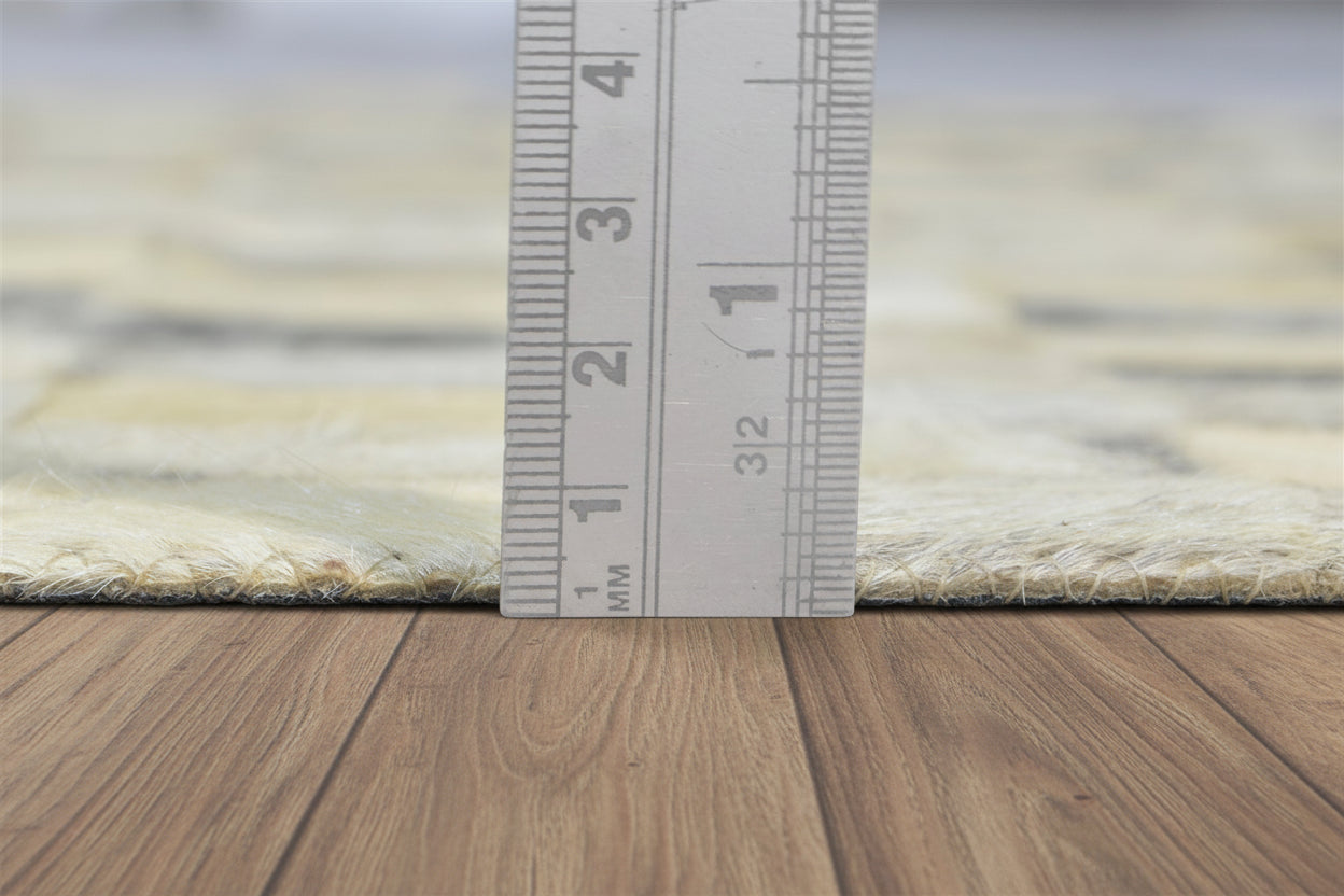 Rochella Handmade Leather Checkerboard Beige Rug | Modern Patchwork Checkered Cowhide Area Rug   7864583618709