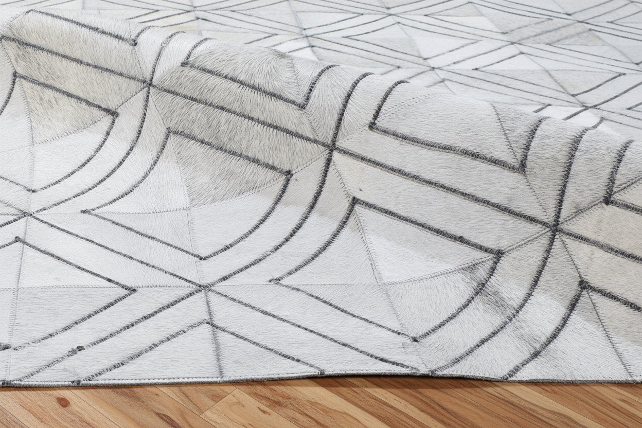 Rona White Handmade Leather Diamond Rug | Modern Patchwork Cowhide Ara Rug