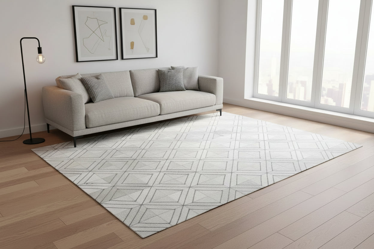 Rona White Handmade Leather Diamond Rug | Modern Patchwork Cowhide Ara Rug