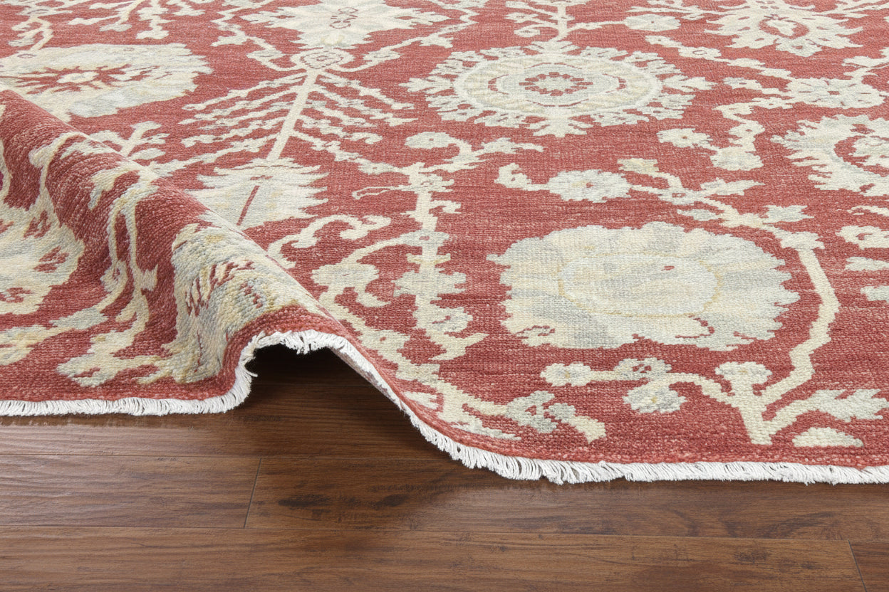 Rovira Hand-Knotted Red Floral Oushak Rug – Vintage Oriental Persian Area Rug   9194584342677