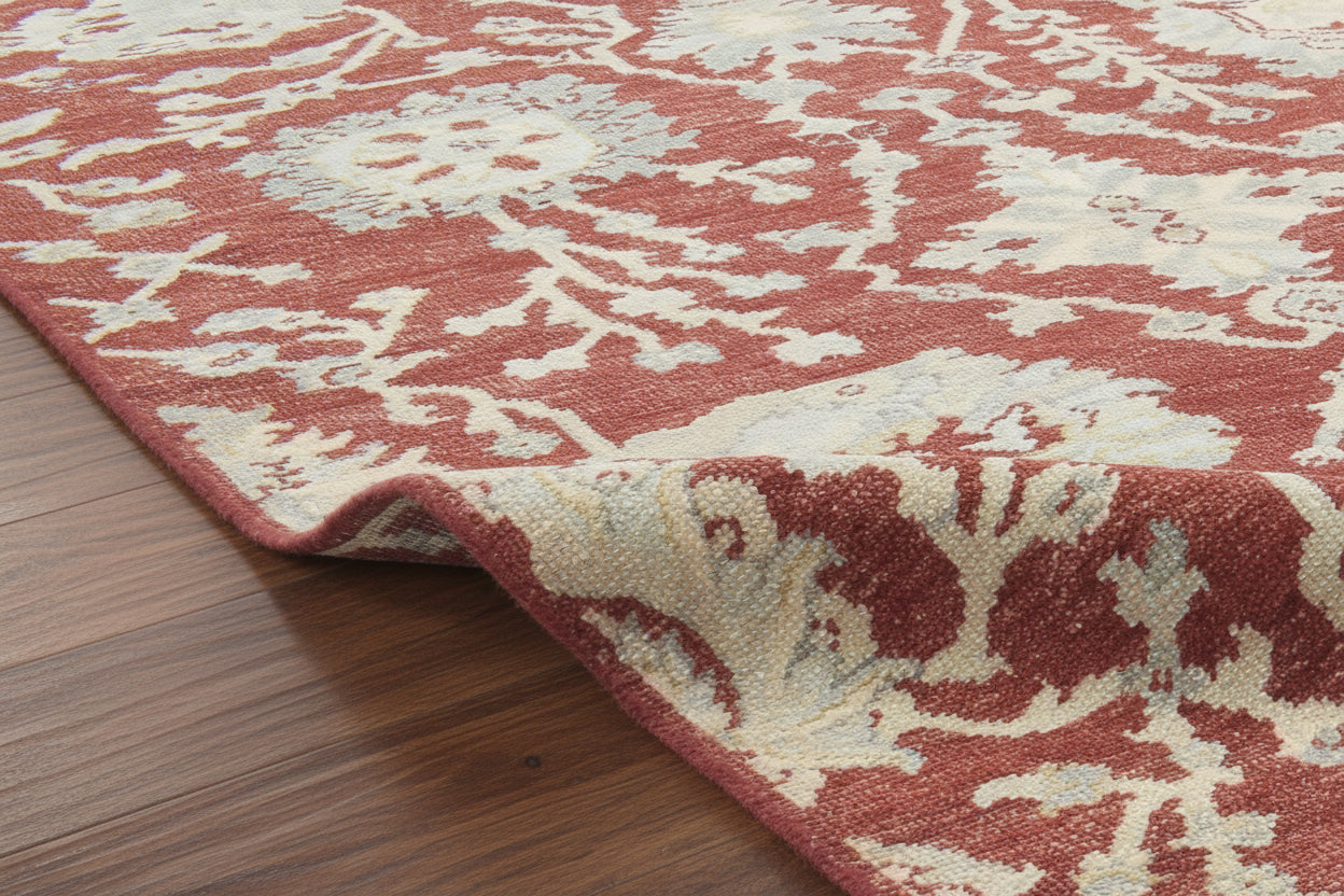 Rovira Hand-Knotted Red Floral Oushak Rug – Vintage Oriental Persian Area Rug   9194584342677